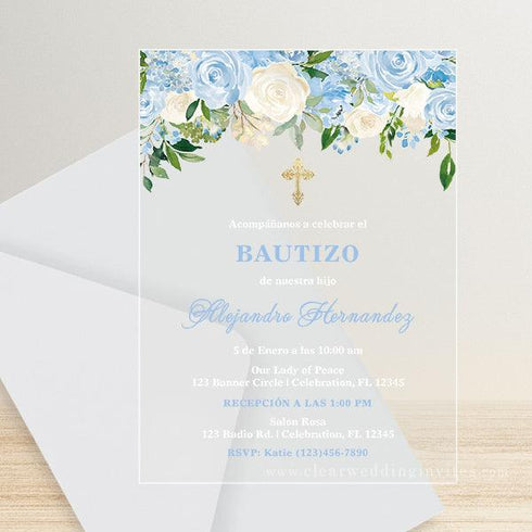 invitacion de rosas para bautizo de nino acrylic invitation